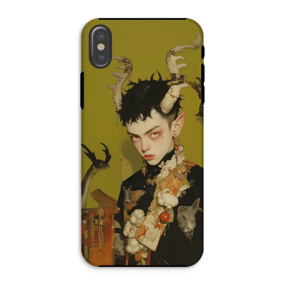 Baphomet’s Bastard Gay Demon Iphone Case, Xs / Matte, Phone Case Artistic Portrait Figure Horns Floral Elements