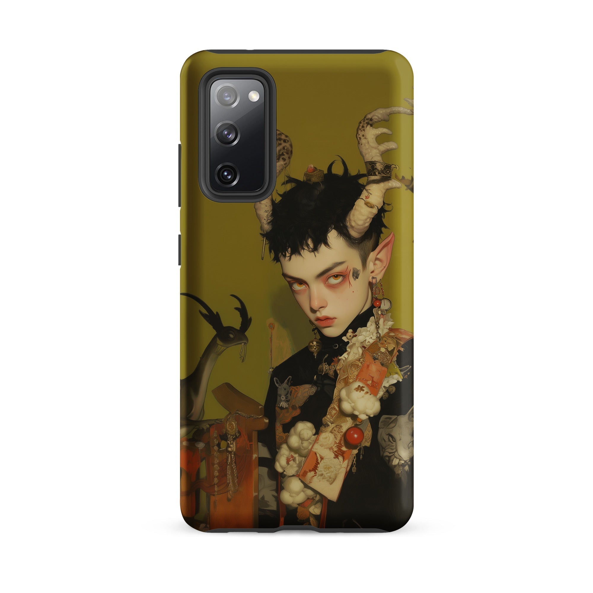 Baphomet’s Bastard Gay Demon Samsung Case, Galaxy S20 Fe / Matte, Dark Green Smartphone Case Illustration Person Horns Pointed
