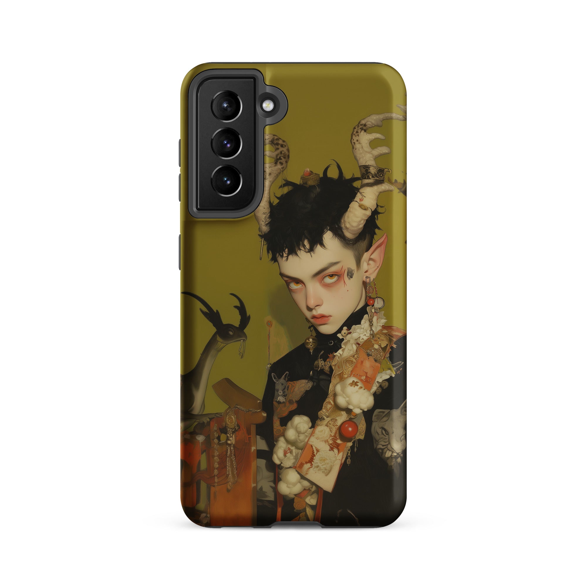 Baphomet’s Bastard Gay Demon Samsung Case, Galaxy S21 Fe / Matte, Smartphone Case Illustration Horned Elf Eared Figure Dark Hair