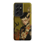 Baphomet’s Bastard - Gay Demon Samsung Case, Galaxy S21 Ultra / Matte, Dark Green Smartphone Case Illustration Horned Elf-eared Person