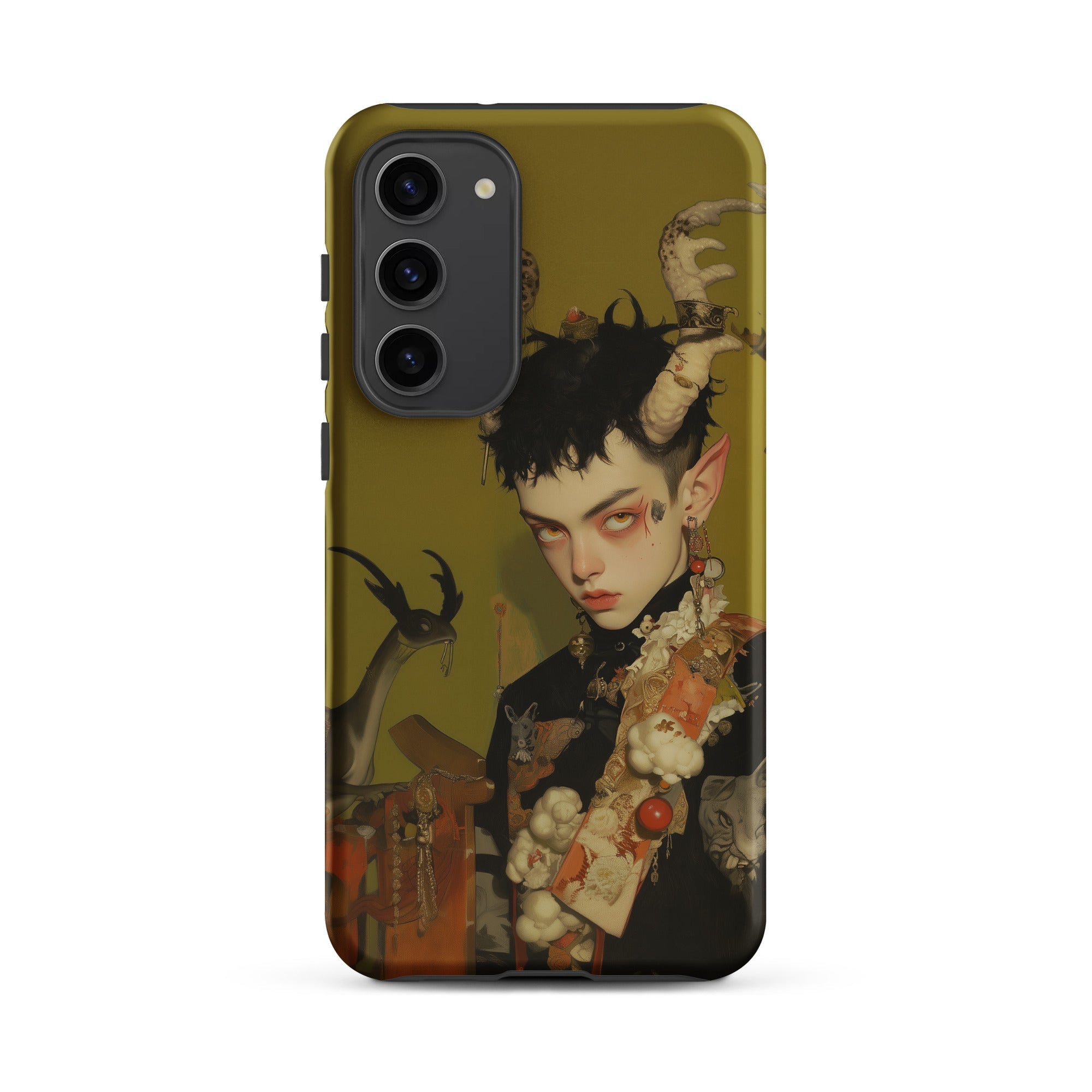 Baphomet’s Bastard Gay Demon Samsung Case, Galaxy S23 Plus / Matte, Smartphone Green Case Fantasy Art Print Horned Elf Eared