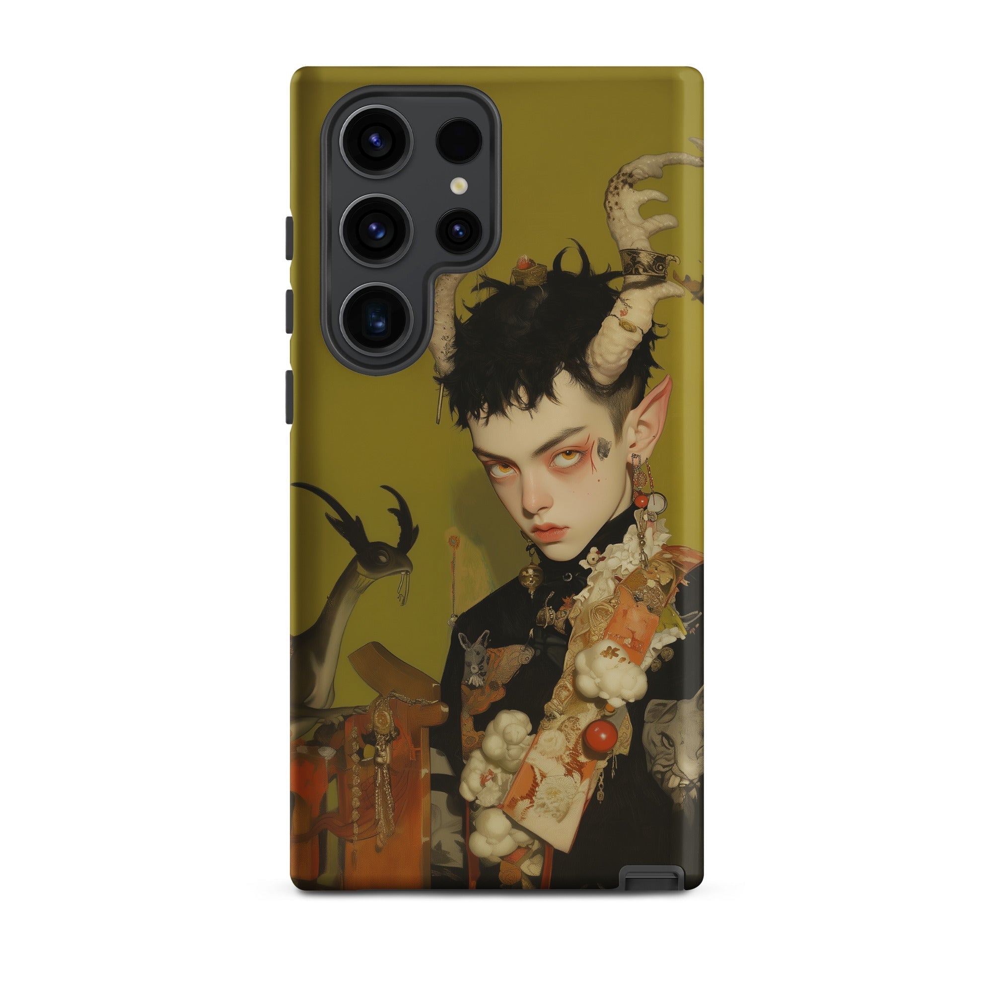 Baphomet’s Bastard Gay Demon Samsung Case, Galaxy S23 Ultra / Matte, Phone Case Stylized Portrait Horned Elven Eared Figure