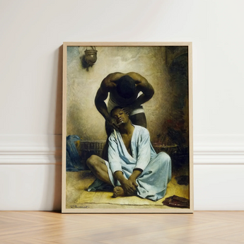 Framed Reproduction Painting Barber Jean-léon Gérôme Light Wood Blade Meeting Skin, Straight Razor Drawn, Slow, Leon Bonnat Art, Print,