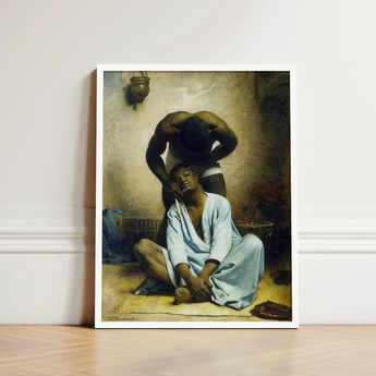 Framed Reproduction Jean-léon Gérôme’s Classical Painting Man Shave Blade Meeting Skin, Straight Razor Drawn, Slow, Leon Bonnat Art, Print,