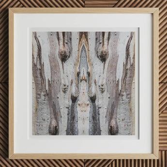 Barking Mad 3 - Trippy Tree Trunk Art Print, 12x12’’ / 31x31cm / Natural Frame / 2’’ Matboard, Framed Abstract Artwork Symmetrical Tree