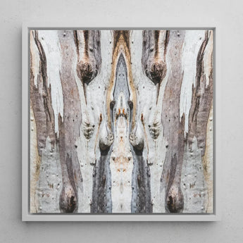 Barking Mad 3 - Trippy Tree Trunk Art Print / Canvas Square-framed Abstract Symmetrical Mirrored Design Textured Mad’s Striking Symmetry,