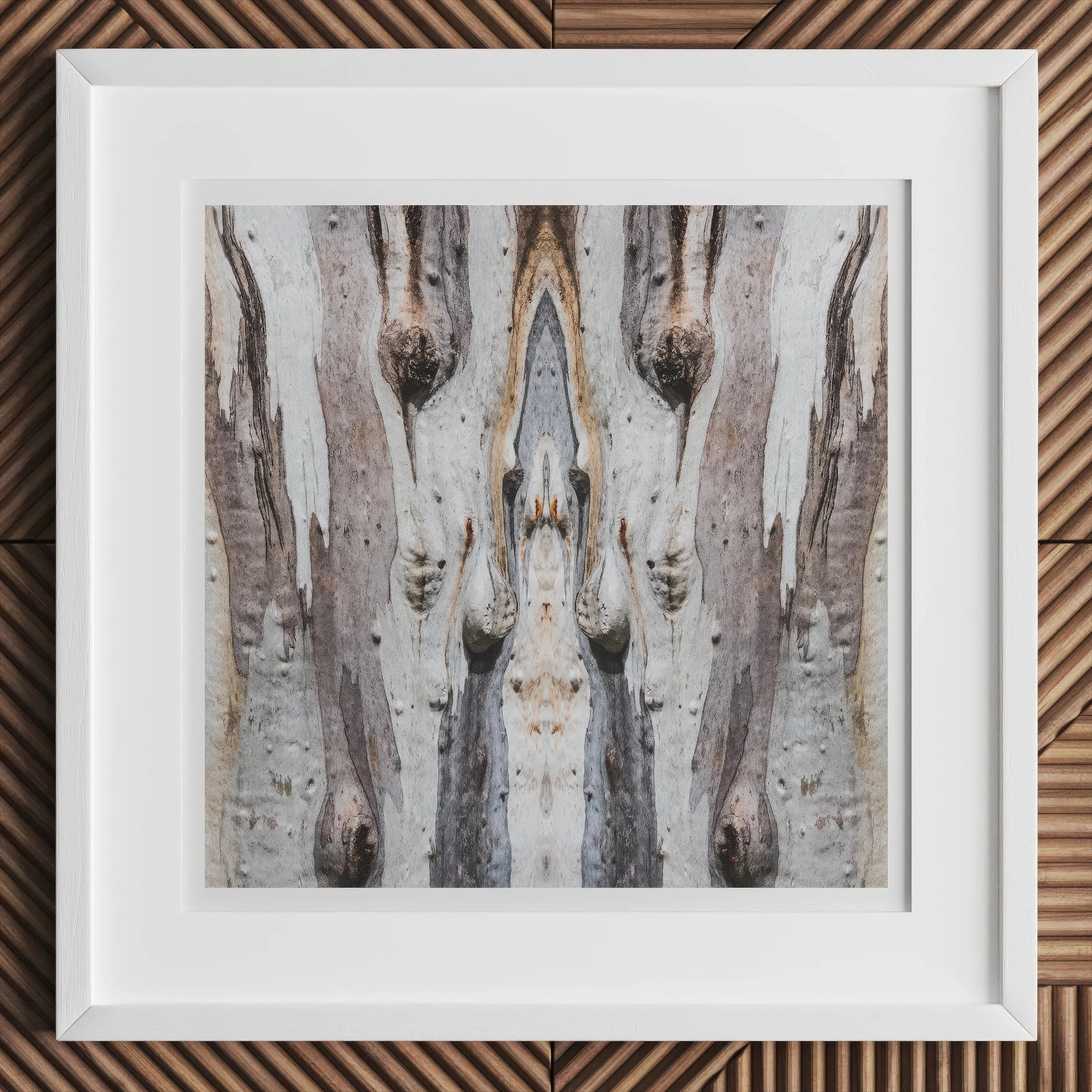 Barking Mad 3 - Trippy Tree Trunk Art Print, Framed Abstract Artwork Symmetrical Pattern Tree Bark Wood