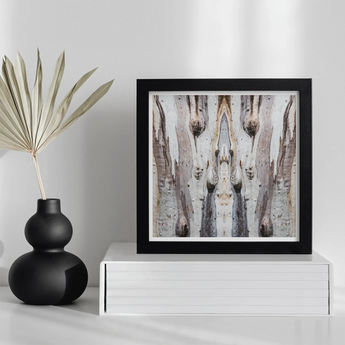 Barking Mad 3 - Trippy Tree Trunk Art Print, Framed Abstract Artwork Symmetrical Patterns Muted Tones