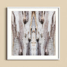 Barking Mad 3 Trippy Tree Trunk Art Print, Mirror Symmetrical Pattern Tree Bark Textures Brown White Tones