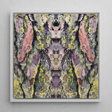 Barking Mad too - Trippy Tree Art Framed Canvas, 12x12’’ / 31x31cm / White Floating Frame, Symmetrical Tree Bark Art