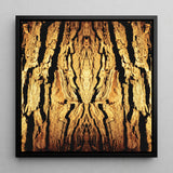 Barking Mad - Trippy Tree Trunk Art Framed Canvas, 12x12’’ / 31x31cm / Black Floating Frame, Symmetrical Pattern Golden Textured Tree Bark