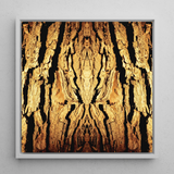 Barking Mad - Trippy Tree Trunk Art Framed Canvas, 12x12’’ / 31x31cm / White Floating Frame, Symmetrical Golden Bark Pattern