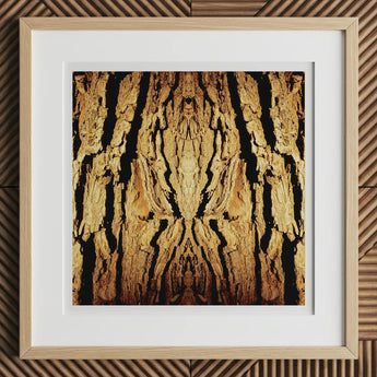 Barking Mad - Trippy Tree Trunk Art Print, 12x12’’ / 31x31cm / Natural Frame / 2’’ Matboard, Framed Abstract Artwork Mirrored Textured