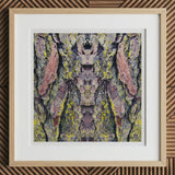 Barking Mad too - Trippy Tree Trunk Art Print, 12x12’’ / 31x31cm / Natural Frame / 2’’ Matboard, Framed Piece Art Mirrored Tree Bark Green