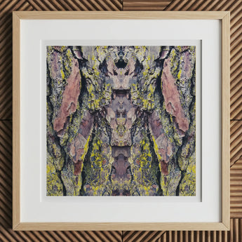 Barking Mad too - Trippy Tree Trunk Art Print, 12x12’’ / 31x31cm / Natural Frame / 2’’ Matboard, Framed Piece Art Mirrored Tree Bark Green