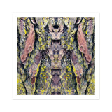 Barking Mad too - Trippy Tree Trunk Art Print, Tree Bark Pink Yellow Gray Lichen Patterns Arranged
