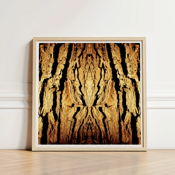 Square-framed Artwork Symmetrical Mirrored Golden-brown Tree Bark Deep Trippy Trunk, Australian, Mesmerizing Abstract Print