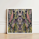 Framed Abstract Artwork Symmetrical Mirrored Design Tree Bark Barking Mad Transports, Nature’s Textures Dance, Kaleidoscopic Realm