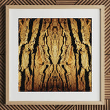 Barking Mad - Trippy Tree Trunk Art Print / Canvas Square-framed Artwork Symmetrical Abstract Depiction Tree Bark Warm Trippy Trunk,