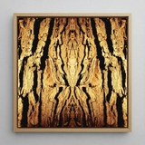 Barking Mad - Trippy Tree Trunk Art Print / Canvas Square-framed Artwork Symmetrical Golden-brown Tree Bark Pattern Dark Trippy Trunk,