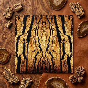 Barking Mad - Trippy Tree Trunk Art Print / Canvas Square Canvas Symmetrical Golden-brown Bark Pattern Black Voids Trippy Tree Trunk,