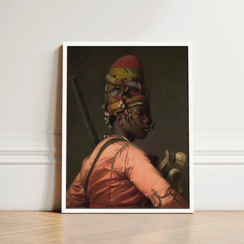 Bashi Besouk - Jean Leon Gerome Art Print / Canvas Framed Portrait Person Ornate Multi-colored Headwear Orange Satin Jean-léon Gérôme’s