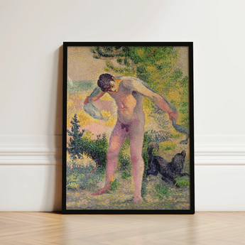 Bather Drying Himself at St Tropez - Henri Edmond Cross Art Print / Canvas Framed Pointillist Painting Nude Man Outdoor Greenery, Leans