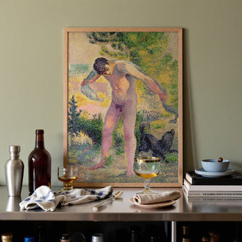 Bather Drying Himself at St Tropez - Henri Edmond Cross Art Print / Canvas Framed Impressionist Painting Nude Man Sunlit Outdoor Scene