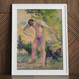 Bather Drying Himself at St Tropez - Henri Edmond Cross Art Print / Canvas White Framed Pointillist Painting Nude Man Child Henri Edmond