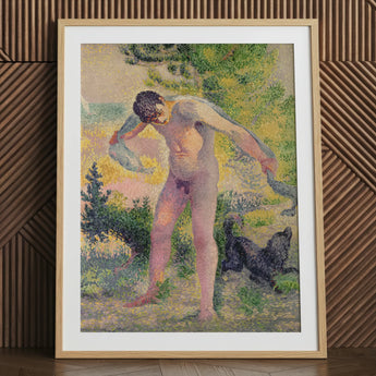 Bather Drying Himself at St Tropez - Henri Edmond Cross Art Print / Canvas Wooden Framed Pointillist Painting Nude Man Child Henri Edmond