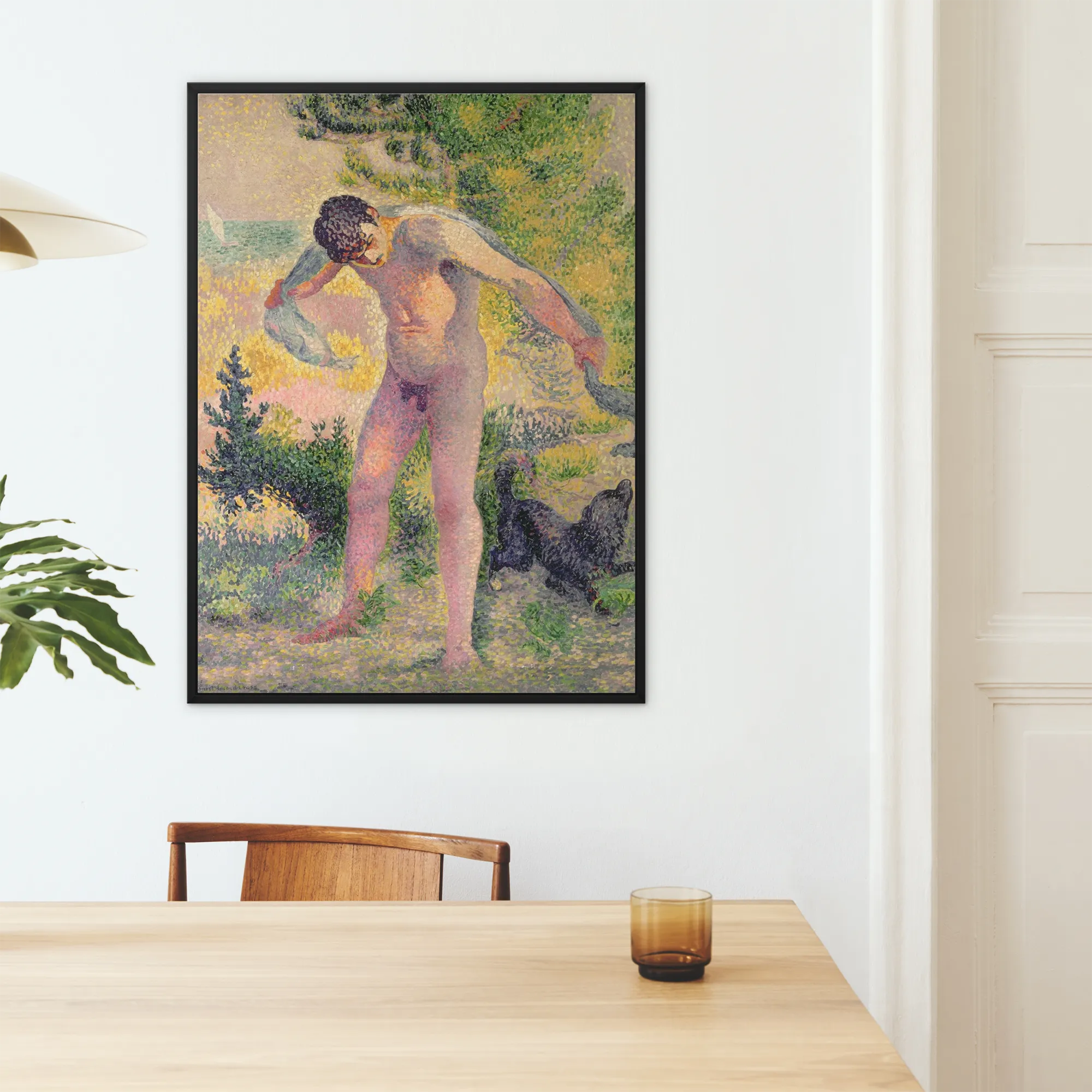 Bather Drying Himself at St Tropez Henri Edmond Cross Framed Canvas, Framed Pointillist Painting Nude Man