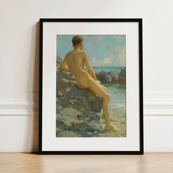 The Bather - Henry Scott Tuke Fine Art Print / Canvas Black-framed Art Print Classical Oil Painting Nude Male Henry Scott Tuke, Cornish