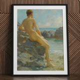The Bather - Henry Scott Tuke Fine Art Print / Canvas Black Framed Nude Beach Scene, Cornish Shoreline, Prints