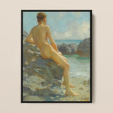 The Bather - Henry Scott Tuke Fine Art Print / Canvas Framed Oil Painting Nude Male Figure Seated Rocks Henry Scott Tuke, Cornish