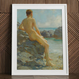 The Bather - Henry Scott Tuke Fine Art Print / Canvas White Framed Nude Beach Scene Painting, Cornish Shoreline, Prints