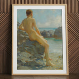 The Bather - Henry Scott Tuke Fine Art Print / Canvas Wooden-framed Nude Beach Scene Art Print Henry Scott Tuke, Cornish Shoreline, Fine