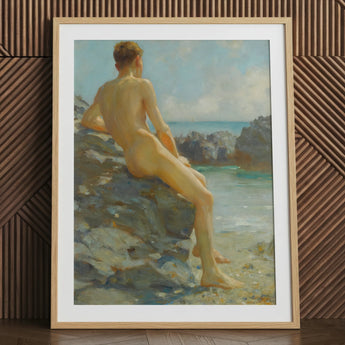 The Bather - Henry Scott Tuke Fine Art Print / Canvas Wooden-framed Nude Beach Scene Art Print Henry Scott Tuke, Cornish Shoreline, Fine