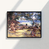 Black-framed Canvas Print Vibrant Impressionist Beach Scene Figures John Singer Sargent, Sun-drenched Fever Dream, Gay
