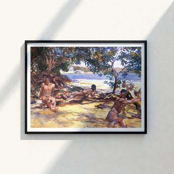 Black-framed Watercolor Painting Figures Sunlit Beach Trees John Singer Sargent, Sun-drenched Fever Dream, Gay