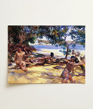 Beige Canvas Print Beach Scene Figures Trees John Singer Sargent, Sun-drenched Fever Dream, Gay