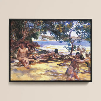 Bathers - John Singer Sargent Art Print / Canvas Black-framed Painting Sunlit Beach Scene Figures Trees Water John Singer Sargent,