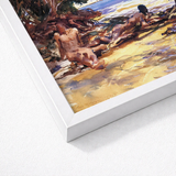 White Framed Art Print Watercolor Painting Nude Figures John Singer Sargent, Sun-drenched Fever Dream, Gay