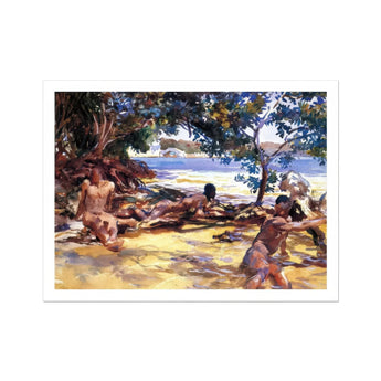Bathers John Singer Sargent Art Print, Watercolor Painting People Tropical Beach Trees