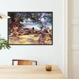 Bathers - John Singer Sargent Nude Art Framed Canvas, Framed Artwork Tropical Beach Scene Figures Trees