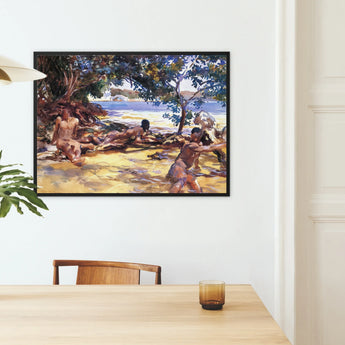 Bathers - John Singer Sargent Nude Art Framed Canvas, Framed Artwork Tropical Beach Scene Figures Trees