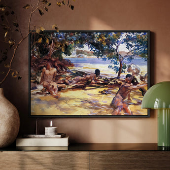 Bathers - John Singer Sargent Nude Art Framed Canvas, Framed Painting Figures Beach Trees Water Background