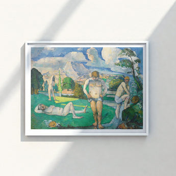 White-framed Art Print Colorful Impressionist Painting Nude Figures Cézanne’s Bathers, Geological Outcrop, Fine