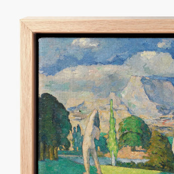 Light Wood-framed Canvas Print Painted Landscape Mountains Trees Cézanne’s Bathers, Geological Outcrop, Fine Art