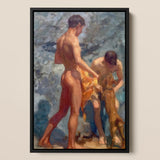 A Bathing Group (1912) - Impresión artística de Henry Scott Tuke / Lienzo, 12x18’’ / 31x46cm / Marco negro, Pósters, impresiones y obra visual, Toby Leon
