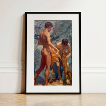 A Bathing Group (1912) - Impresión artística de Henry Scott Tuke / Lienzo, 12x18’’ / 31x46cm / Marco negro / Paspartú, Pósters, impresiones y obra visual,